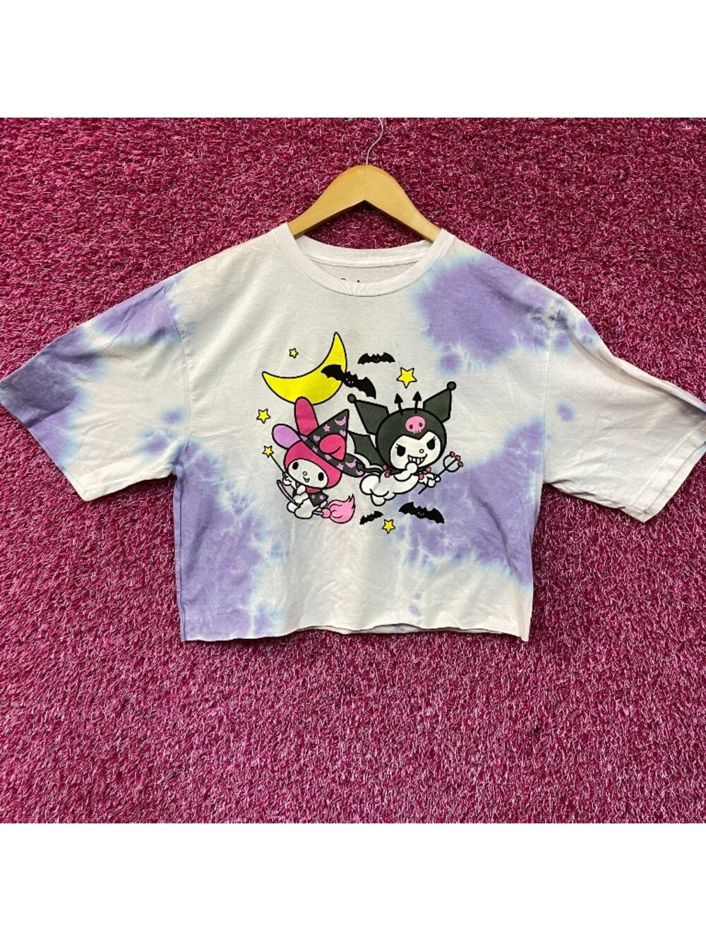 Sanrio Kuromi and My Melody Halloween Tie-Dye Crop T-Shirt Medium